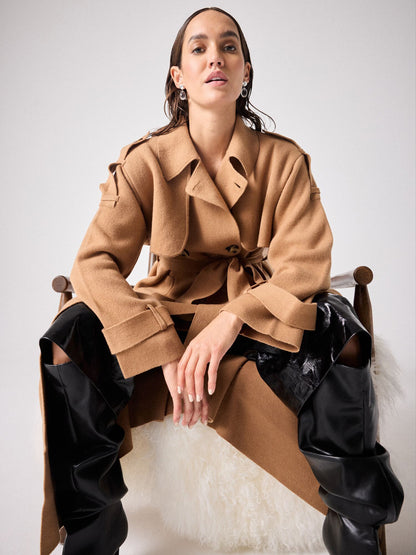 Notshy Langer Trenchcoat Mantel Talia Wolle-Kaschmir-Mix Camel Model 2