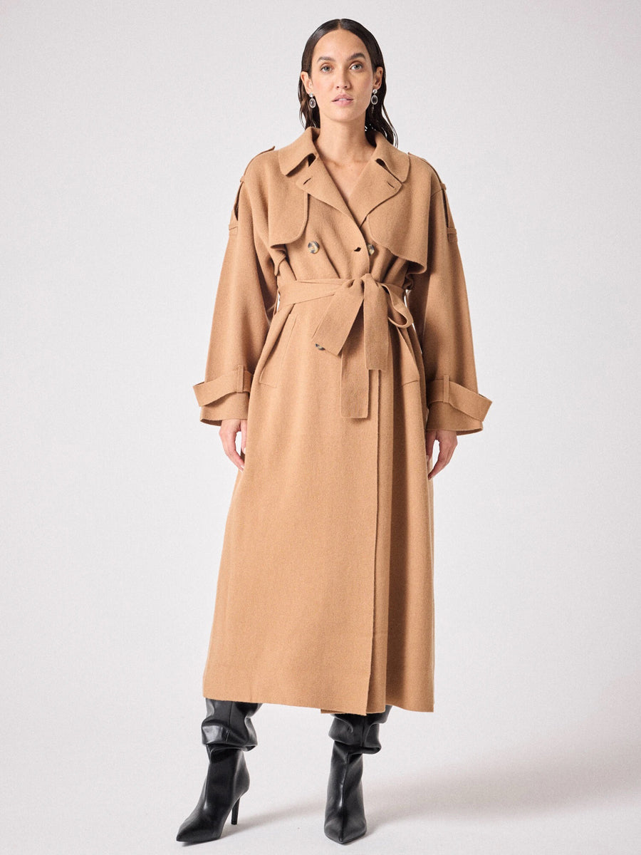 Notshy Langer Trenchcoat Mantel Talia Wolle-Kaschmir-Mix Camel Model 3