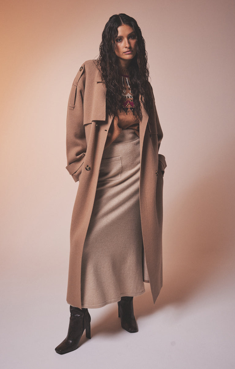 Notshy Langer Trenchcoat Mantel Talia Wolle-Kaschmir-Mix Camel