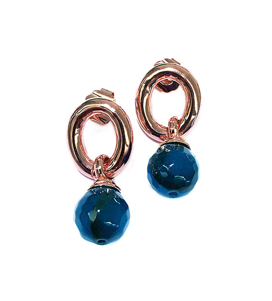 Ohrringe Rosévergoldet Achat Blau Facettiert 3,8 cm Lang