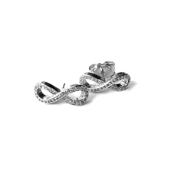 Ohrstecker Infinity Liegende Acht Pavé-Zirkonia Weiß 925 Sterling Silber Rhodiniert 2 cm