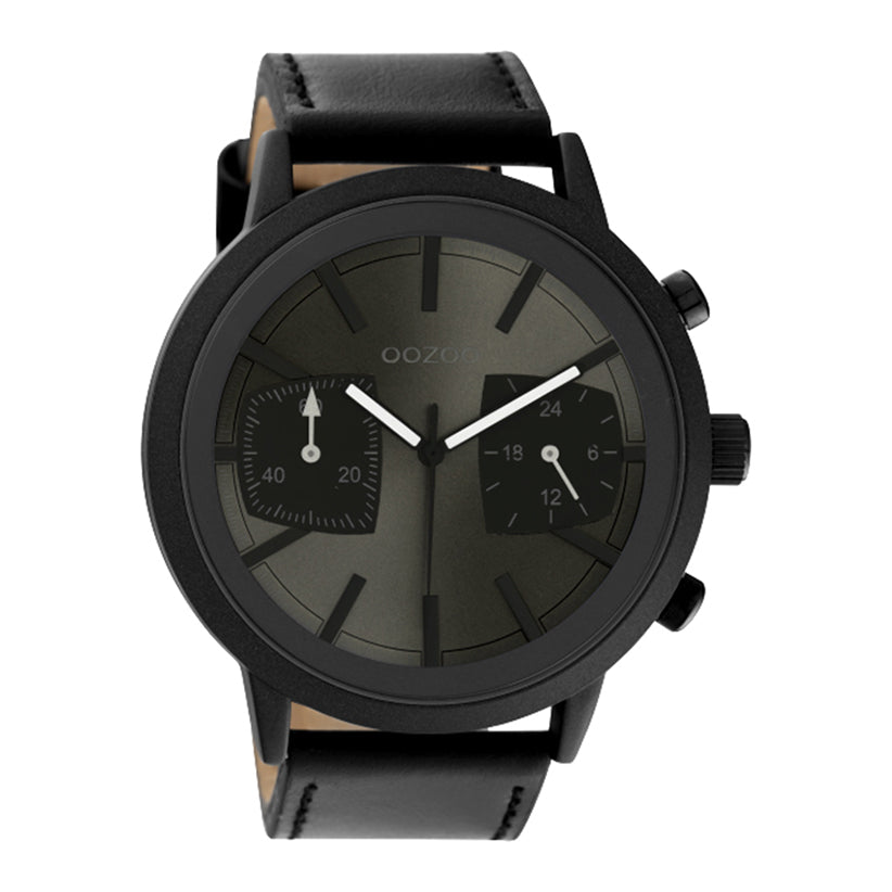 OOZOO Chronograph Schwarz Plattiert Lederarmband Schwarz Anthrazit 50 mm C10808