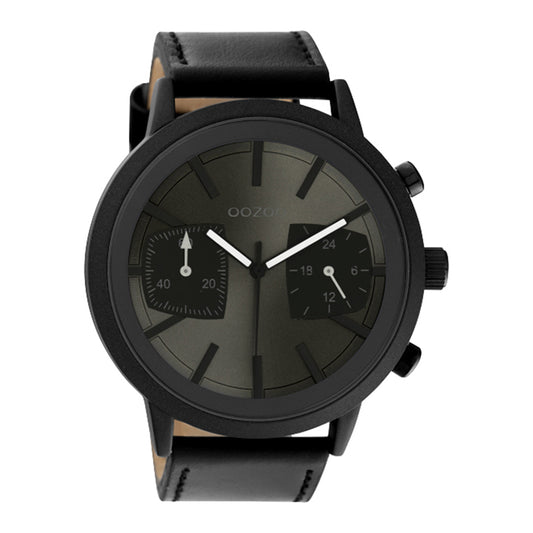 OOZOO Chronograph Schwarz Plattiert Lederarmband Schwarz Anthrazit 50 mm C10808