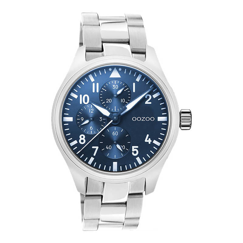 OOZOO Chronograph Edelstahl-Armband Zifferblatt Dunkelblau 42 mm C10955