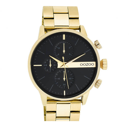 OOZOO Chronograph Edelstahl-Armband Gold Plattiert Zifferblatt Schwarz 45 mm C11102