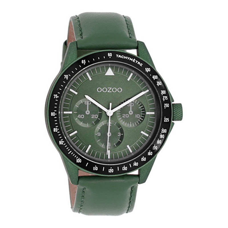 OOZOO Chronograph Grün Dunkelgrün Lederarmband 45 mm C11111