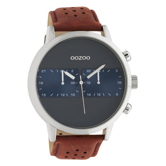 OOZOO Chronograph Lederarmband Braun Zifferblatt Anthrazit Dunkelblau 50 mm C10673