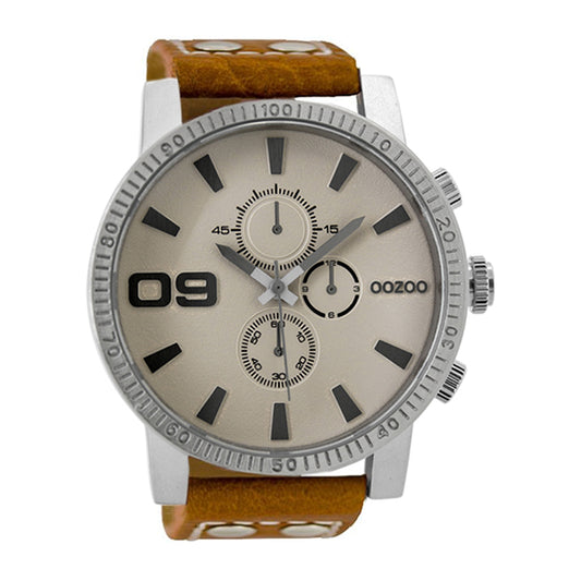 OOZOO Chronograph Lederarmband Braun Zifferblatt Beige 50 mm C9436L