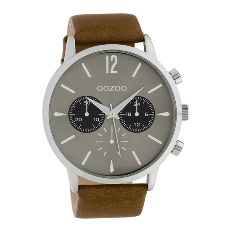 OOZOO Chronograph Lederarmband Braun Zifferblatt Grau 48 mm C10357
