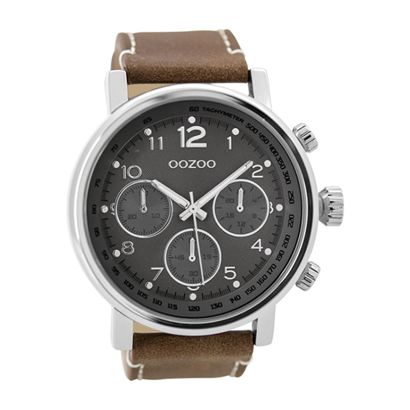 OOZOO Uhr Lederarmband Braun Zifferblatt Grau 48 mm C9457