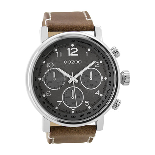 OOZOO Uhr Lederarmband Braun Zifferblatt Grau 48 mm C9457
