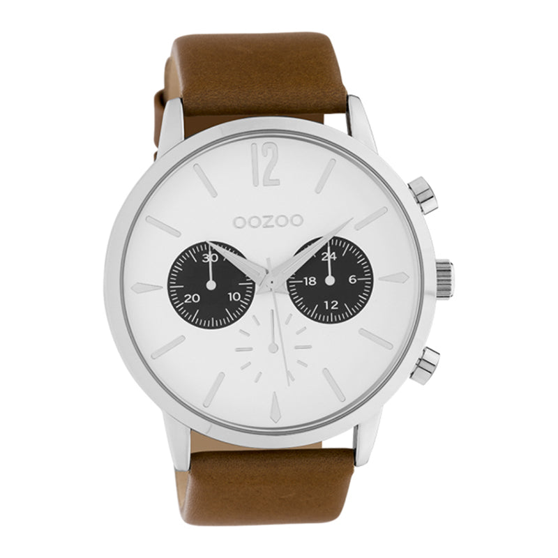 OOZOO Chronograph Lederarmband Braun Zifferblatt Weiß 48 mm C10355