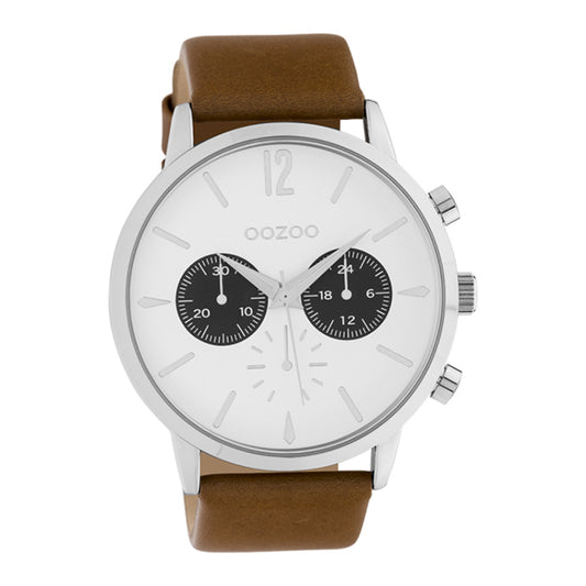 OOZOO Chronograph Lederarmband Braun Zifferblatt Weiß 48 mm C10355