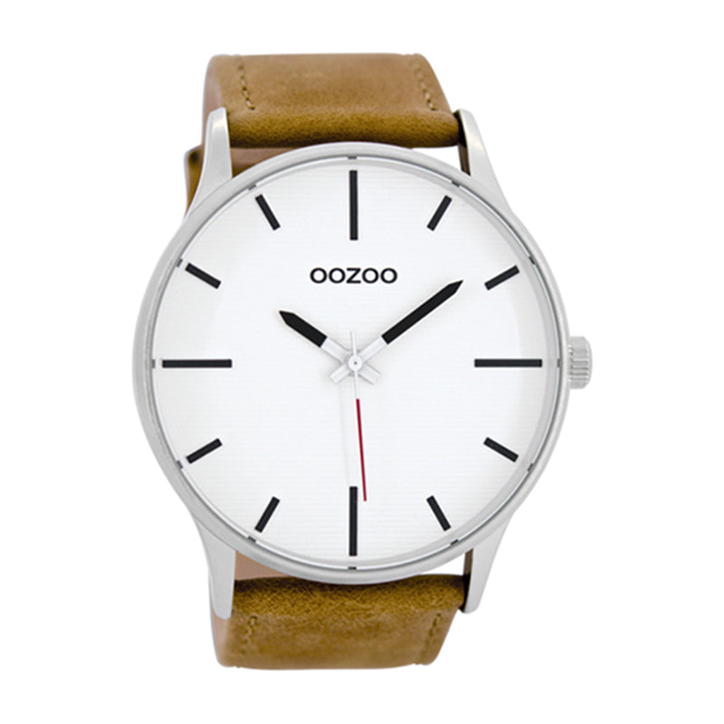 OOZOO Uhr Lederarmband Braun Zifferblatt Weiß 48 mm C8550