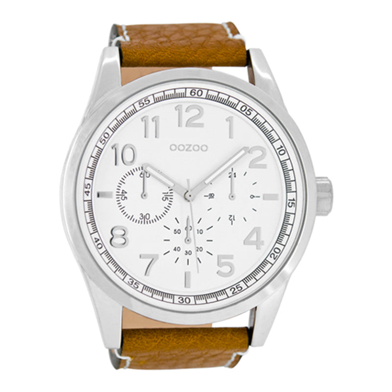 OOZOO Chronograph Lederarmband Braun Zifferblatt Weiß 50 mm C8285