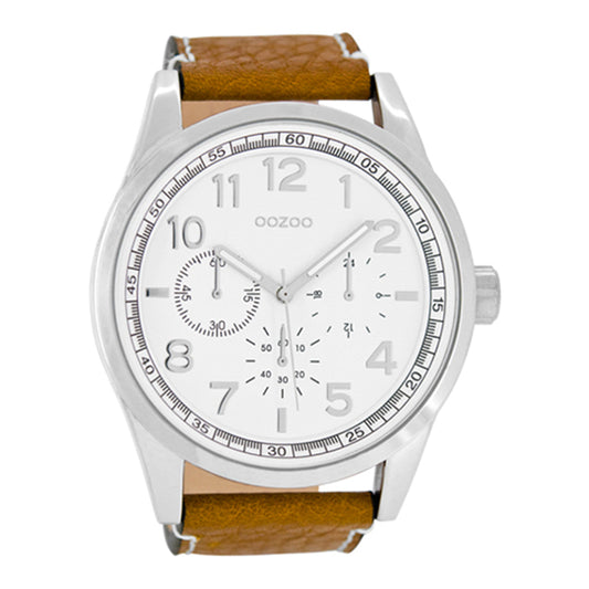 OOZOO Chronograph Lederarmband Braun Zifferblatt Weiß 50 mm C8285