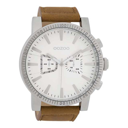 OOZOO Chronograph Lederarmband Braun Zifferblatt Weiß 50 mm C9645