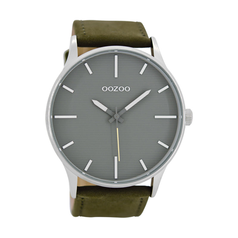 OOZOO Uhr Lederarmband Oliv Zifferblatt Grau 48 mm C8553