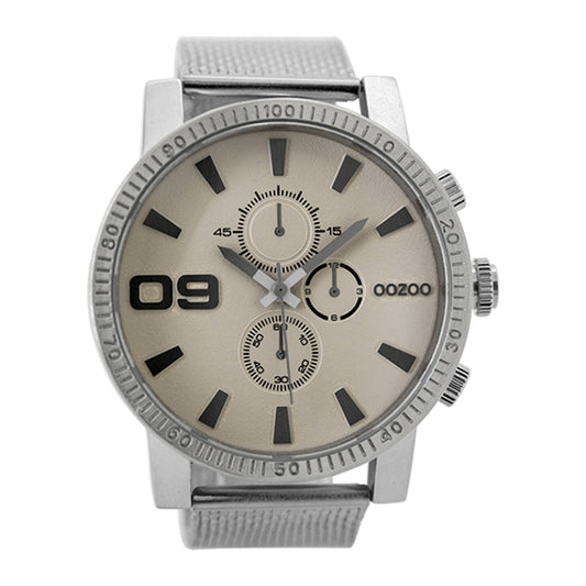 OOZOO Chronograph Mesh-Armband Edelstahl Zifferblatt Beige 50 mm C9436