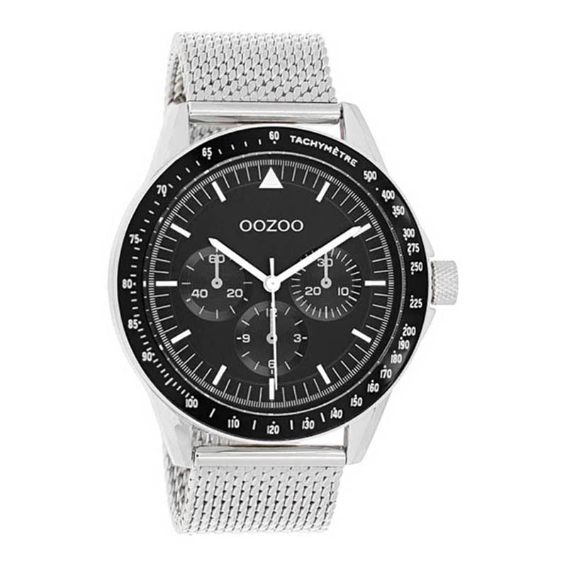 OOZOO Chronograph Mesh-Armband Edelstahl Zifferblatt Schwarz 45 mm C11113