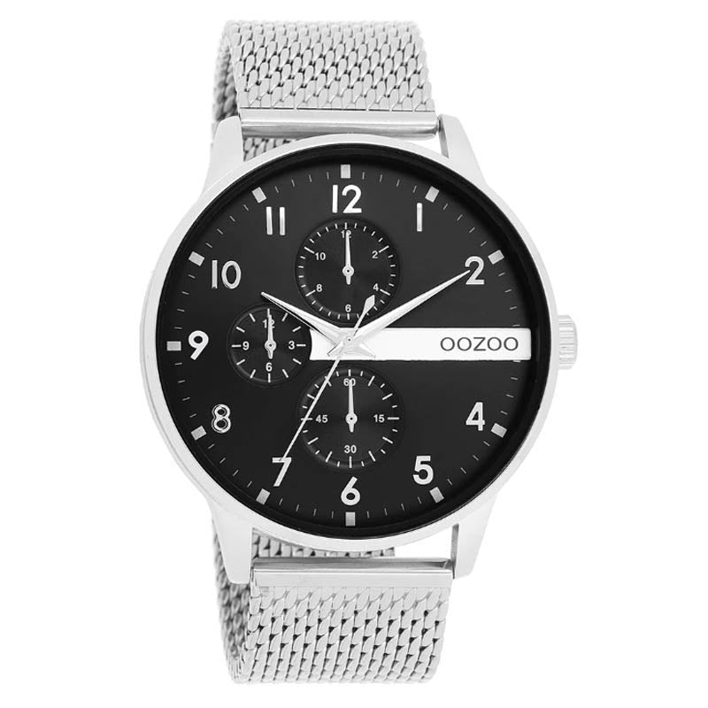 OOZOO Chronograph Mesh-Armband Edelstahl Zifferblatt Schwarz 45 mm C11301