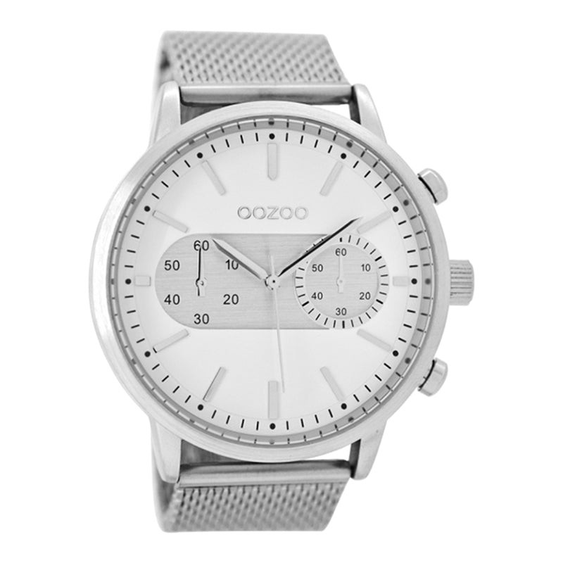 OOZOO Chronograph Mesh-Armband Edelstahl Zifferblatt Weiß 49 mm C9070