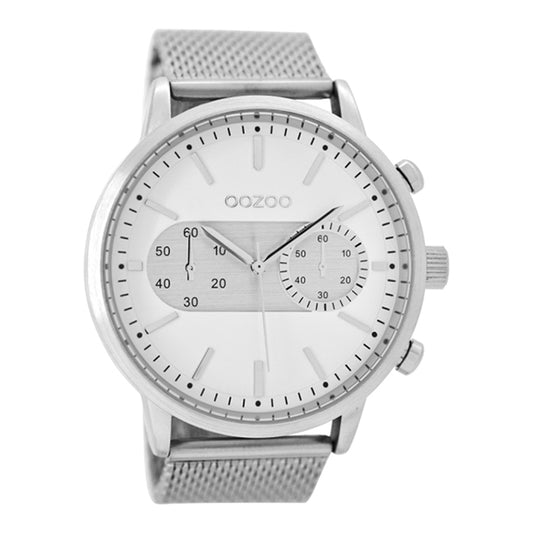 OOZOO Chronograph Mesh-Armband Edelstahl Zifferblatt Weiß 49 mm C9070