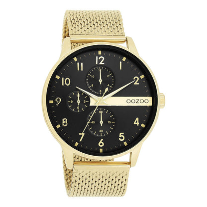 OOZOO Chronograph Mesh-Armband Gold Plattiert Zifferblatt Schwarz 45 mm C11302