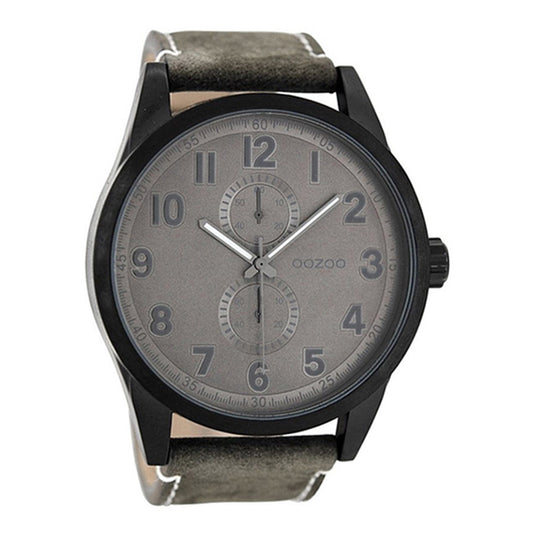 OOZOO Chronograph Schwarz Plattiert Lederarmband Schlammfarben Grau Taupe 50 mm C8223