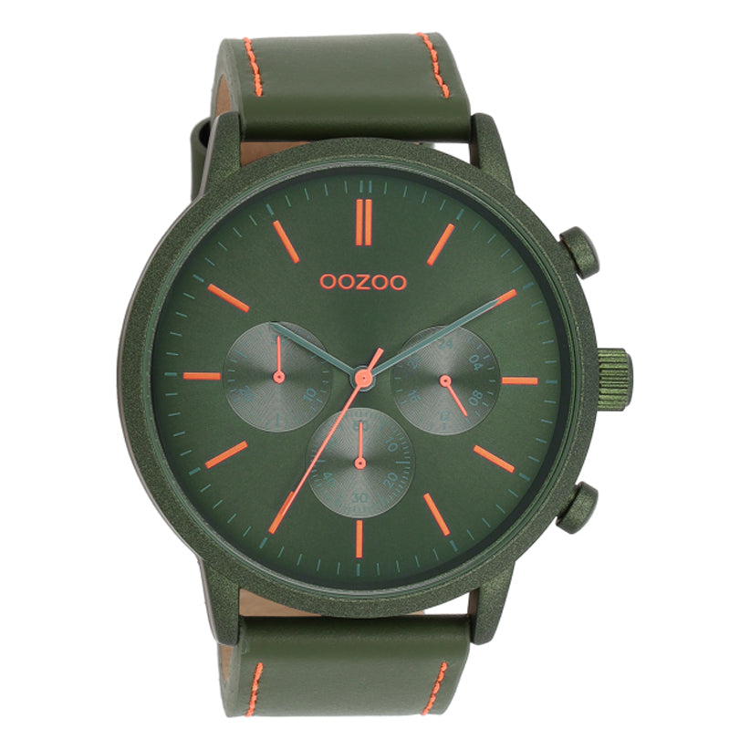 OOZOO Chronograph Schwarz Plattiert Lederarmband Oliv Orange 50 mm C11206