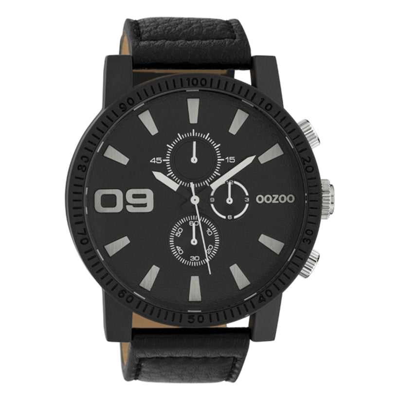 OOZOO Chronograph Schwarz Plattiert Lederarmband Schwarz 50 mm C10067