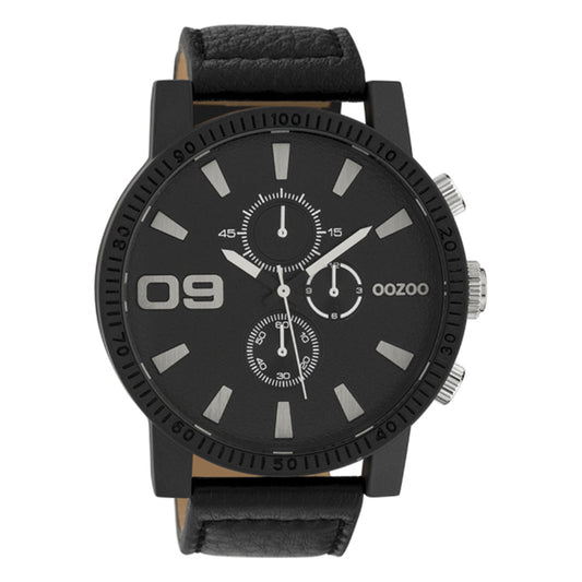 OOZOO Chronograph Schwarz Plattiert Lederarmband Schwarz 50 mm C10067