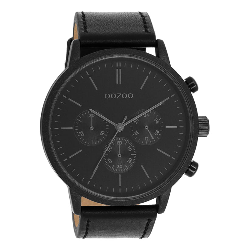 OOZOO Chronograph Schwarz Plattiert Lederarmband Schwarz 50 mm Ziffern Anthrazit C11203
