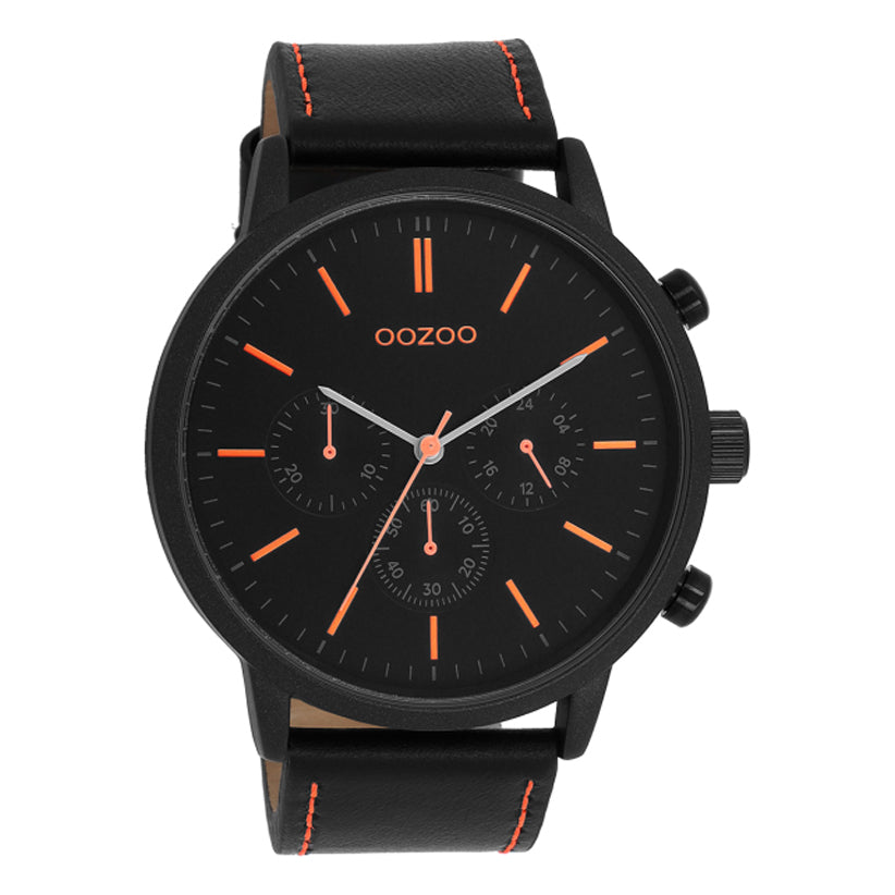 OOZOO Chronograph Schwarz Plattiert Lederarmband Schwarz 50 mm Ziffern Orange C11209