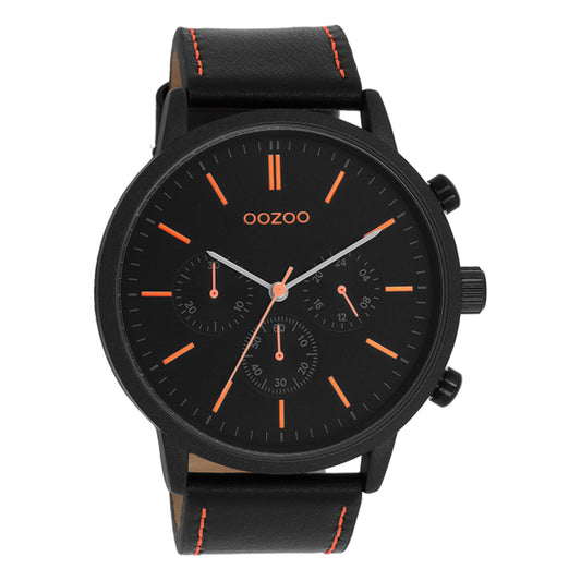 OOZOO Chronograph Schwarz Plattiert Lederarmband Schwarz 50 mm Ziffern Orange C11209