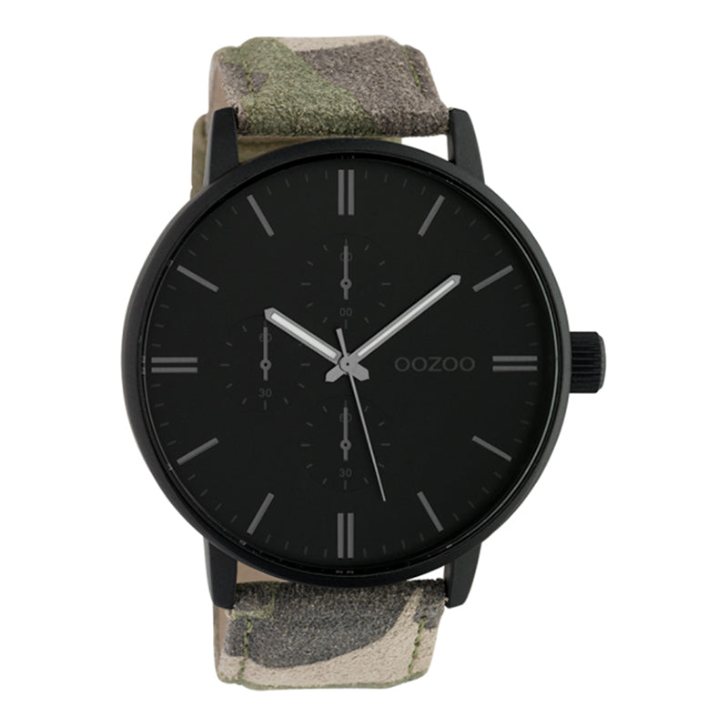 OOZOO Chronograph Schwarz Plattiert Wildlederarmband Camouflage 50 mm C10312