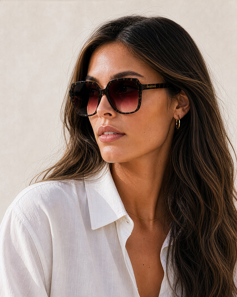 OOZOO Große Sonnenbrille SG013-TS Brauner Schildpatt-Look Rote Verlaufsgläser UV400-Schutz Federscharniere Model