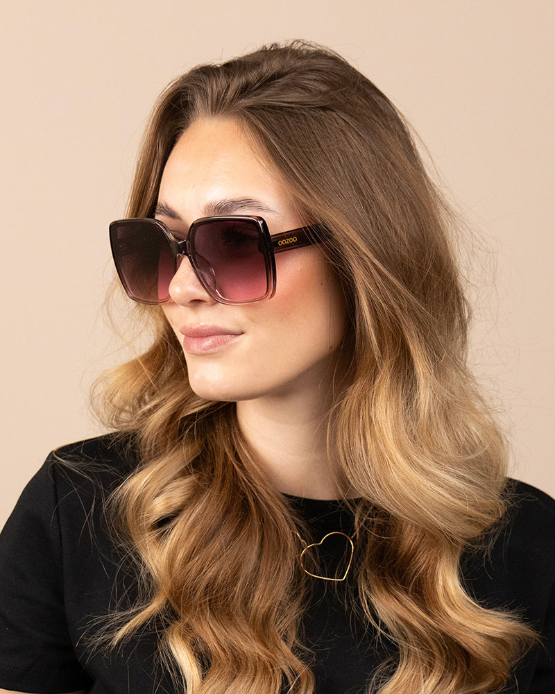OOZOO Große Sonnenbrille SG006-PK Braun Transparenter Rahmen Pink-Braune Verlaufsgläser UV400-Schutz Model 2