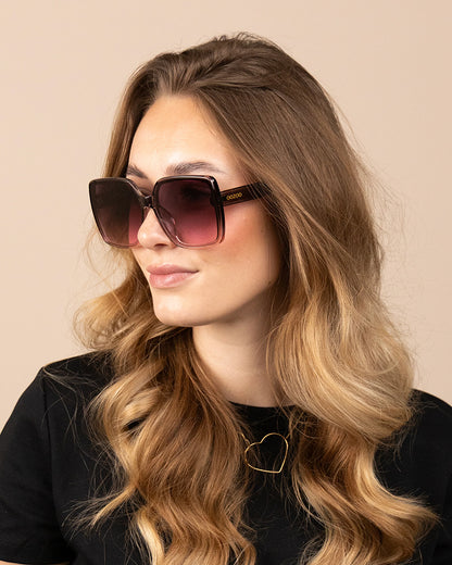 OOZOO Große Sonnenbrille SG006-PK Braun Transparenter Rahmen Pink-Braune Verlaufsgläser UV400-Schutz Model 2