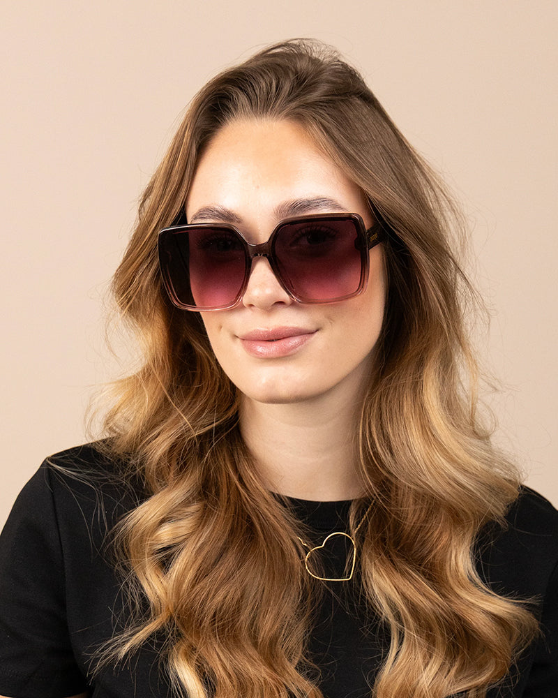 OOZOO Große Sonnenbrille SG006-PK Braun Transparenter Rahmen Pink-Braune Verlaufsgläser UV400-Schutz Model
