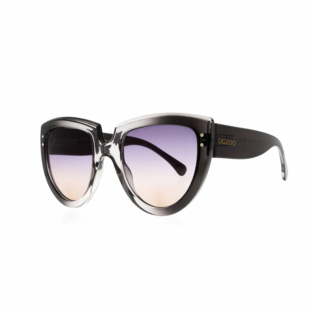 OOZOO Große Sonnenbrille SG014-BT Schwarz Transparent Grau Violetter Farbverlauf UV400-Schutz Seitlich