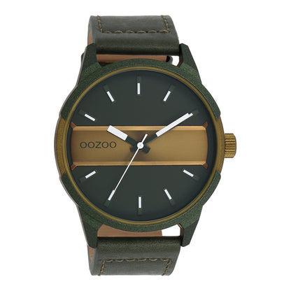 OOZOO Uhr Aluminiumgehäuse Lederrmband Forest Grün Oliv 48 mm C11233
