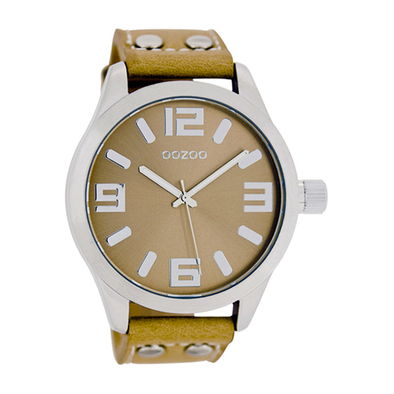 OOZOO Uhr Camel Edelstahlgehäuse Lederarmband Große Ziffern 46 mm C1055