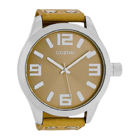 OOZOO Uhr Camel Edelstahlgehäuse Lederarmband Große Ziffern 51 mm C1005