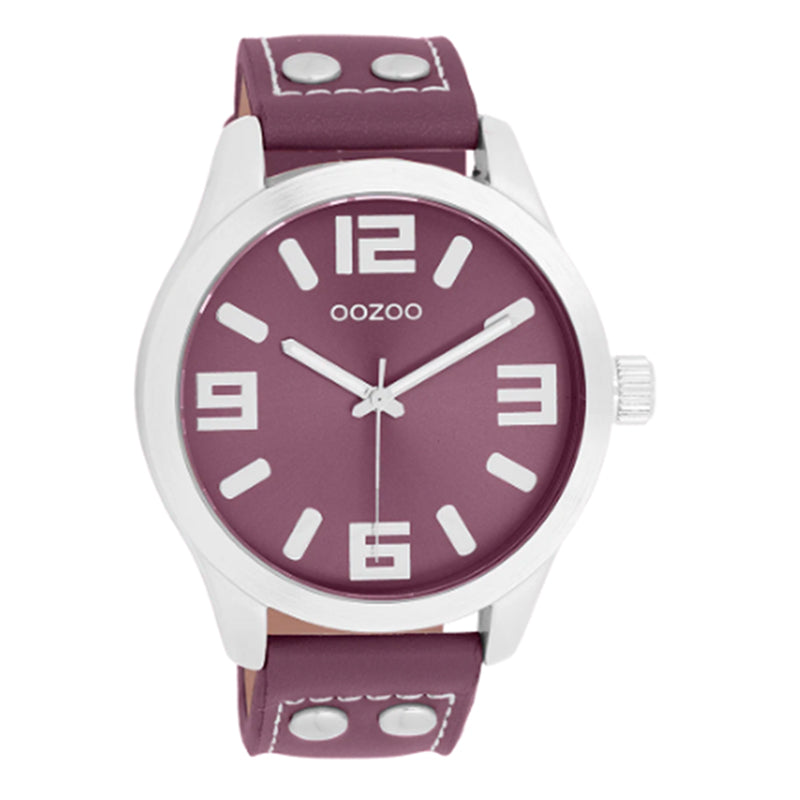 OOZOO Uhr Edelstahlgehäuse Lederarmband Aubergine 46 mm C11552