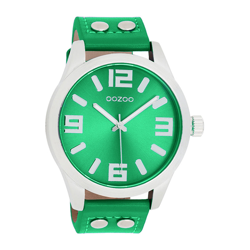 OOZOO Uhr Edelstahlgehäuse Lederarmband Fluo Grün 46 mm C1077