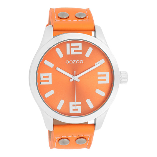 OOZOO Uhr Edelstahlgehäuse Lederarmband Fluo Orange 46 mm C1072