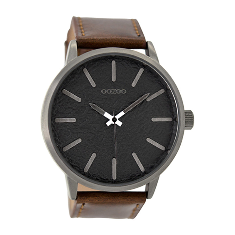 OOZOO Uhr Lederarmband Braun Struktur-Zifferblatt Anthrazit 48 mm C9027