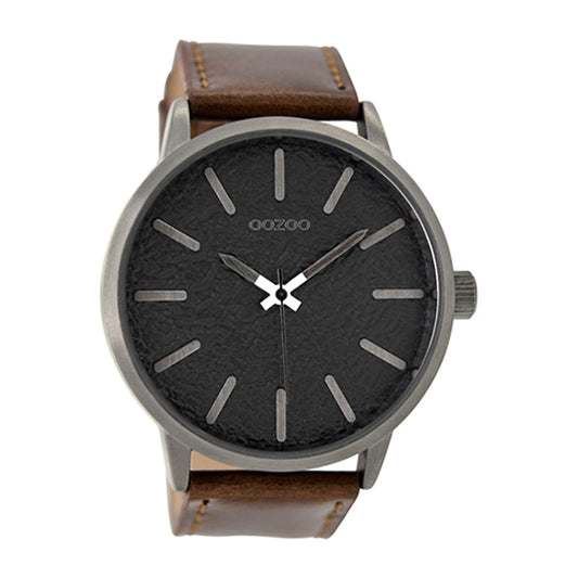 OOZOO Uhr Lederarmband Braun Struktur-Zifferblatt Anthrazit 48 mm C9027