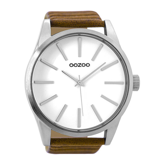 OOZOO Uhr Lederarmband Braun Zifferblatt Weiß 50 mm C9410